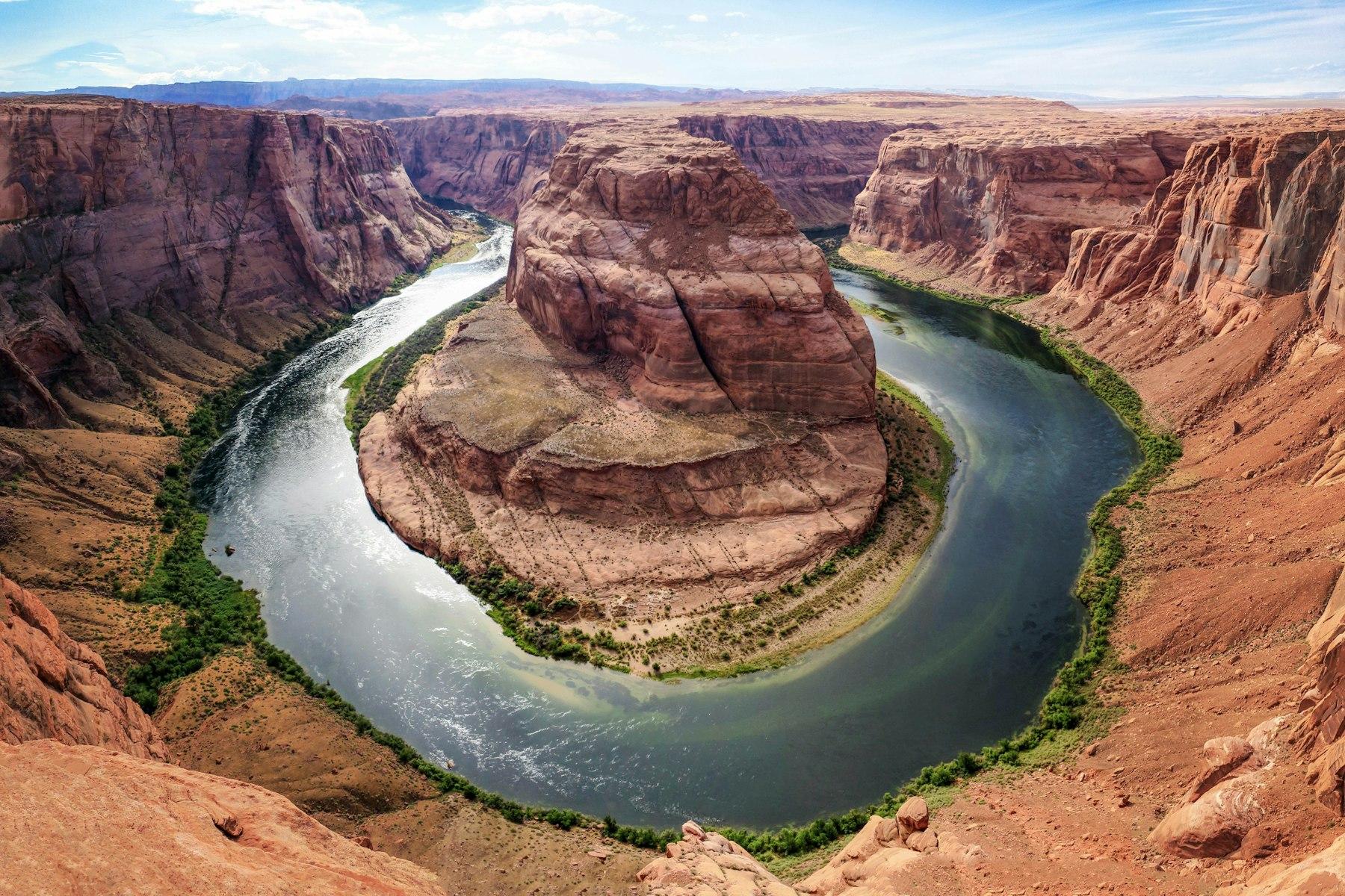 Aerial view of a desert canyon and surrounding plateau in the American Southwest